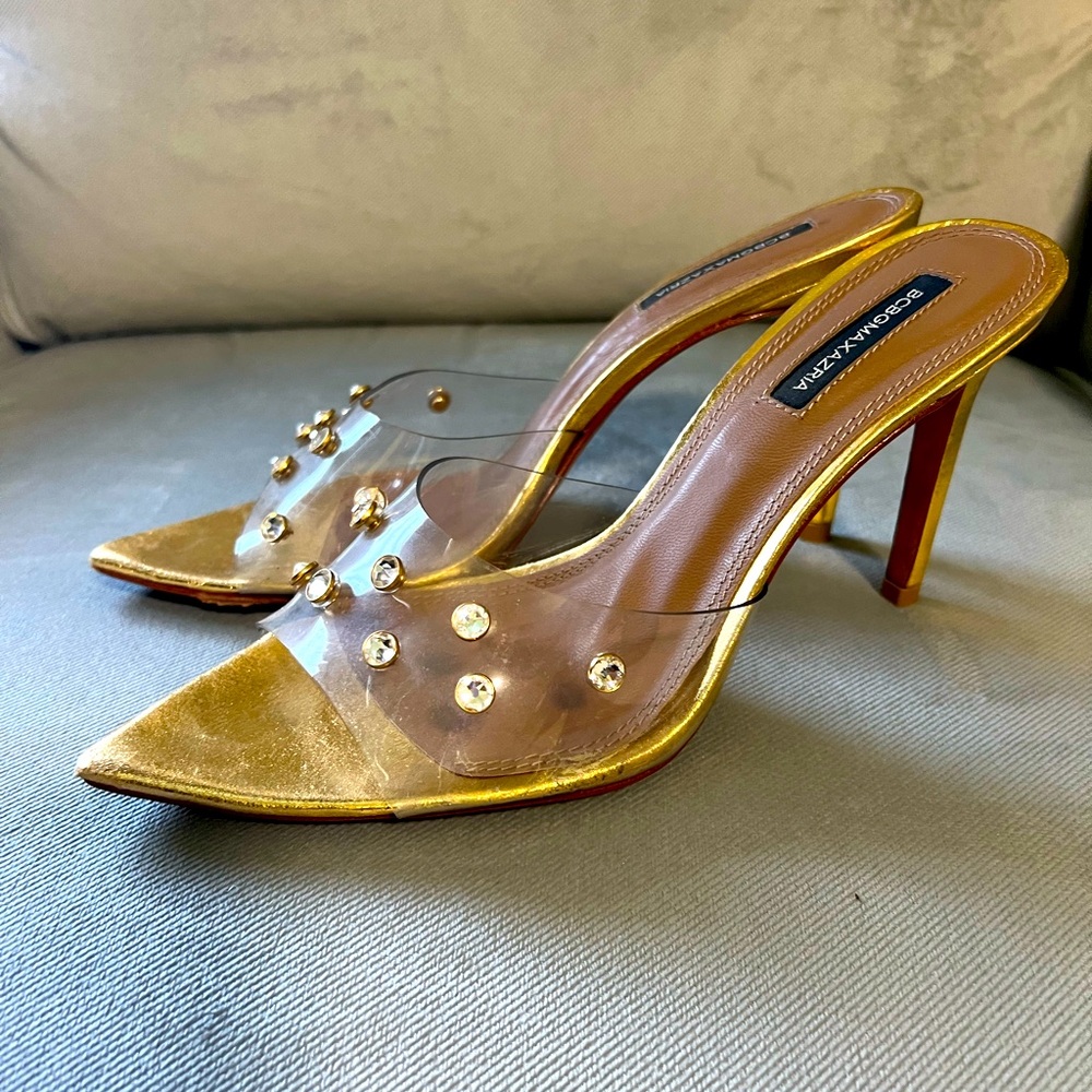 Bcbgmaxazria Women's Gold Dana Vinyl Slide Sandals Shoes Size US 7